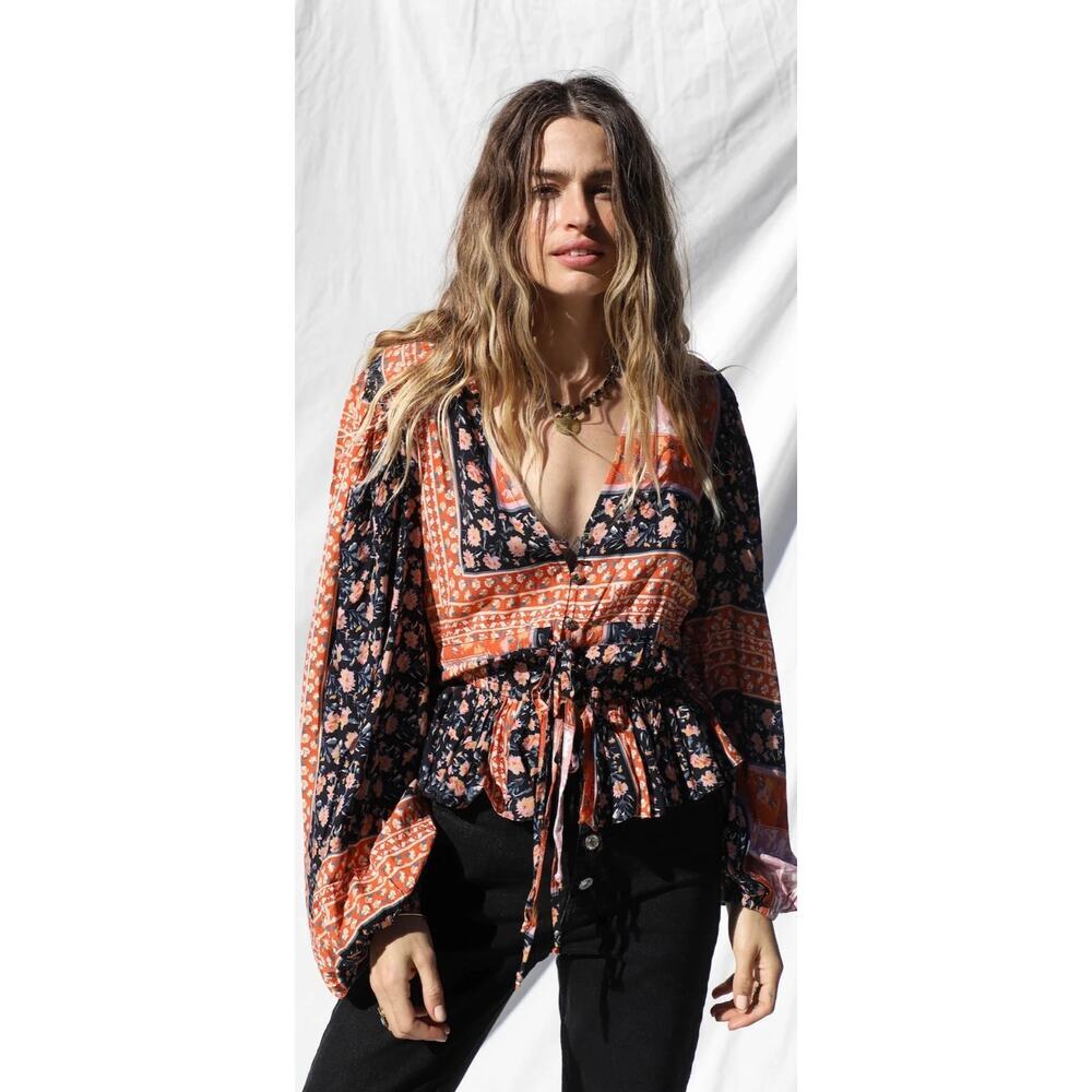 Jen’s Pirate Booty Roma Tarot Top Size S Blouson Sleeves Boho Festival